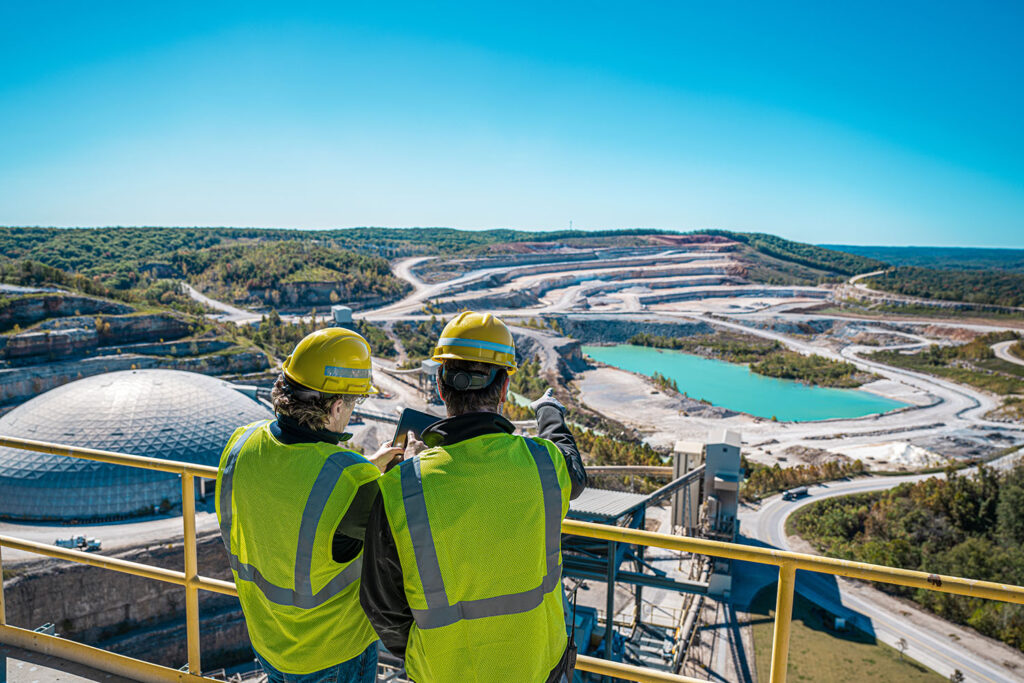 Quarry aerial with workers